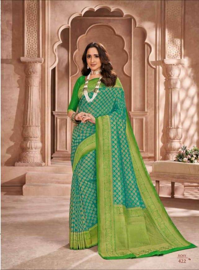 Rajguru presents Rosy Grace 421 to 435 series Wedding wear pure banarasi silk sarees Catalogue wholesaler and exporters