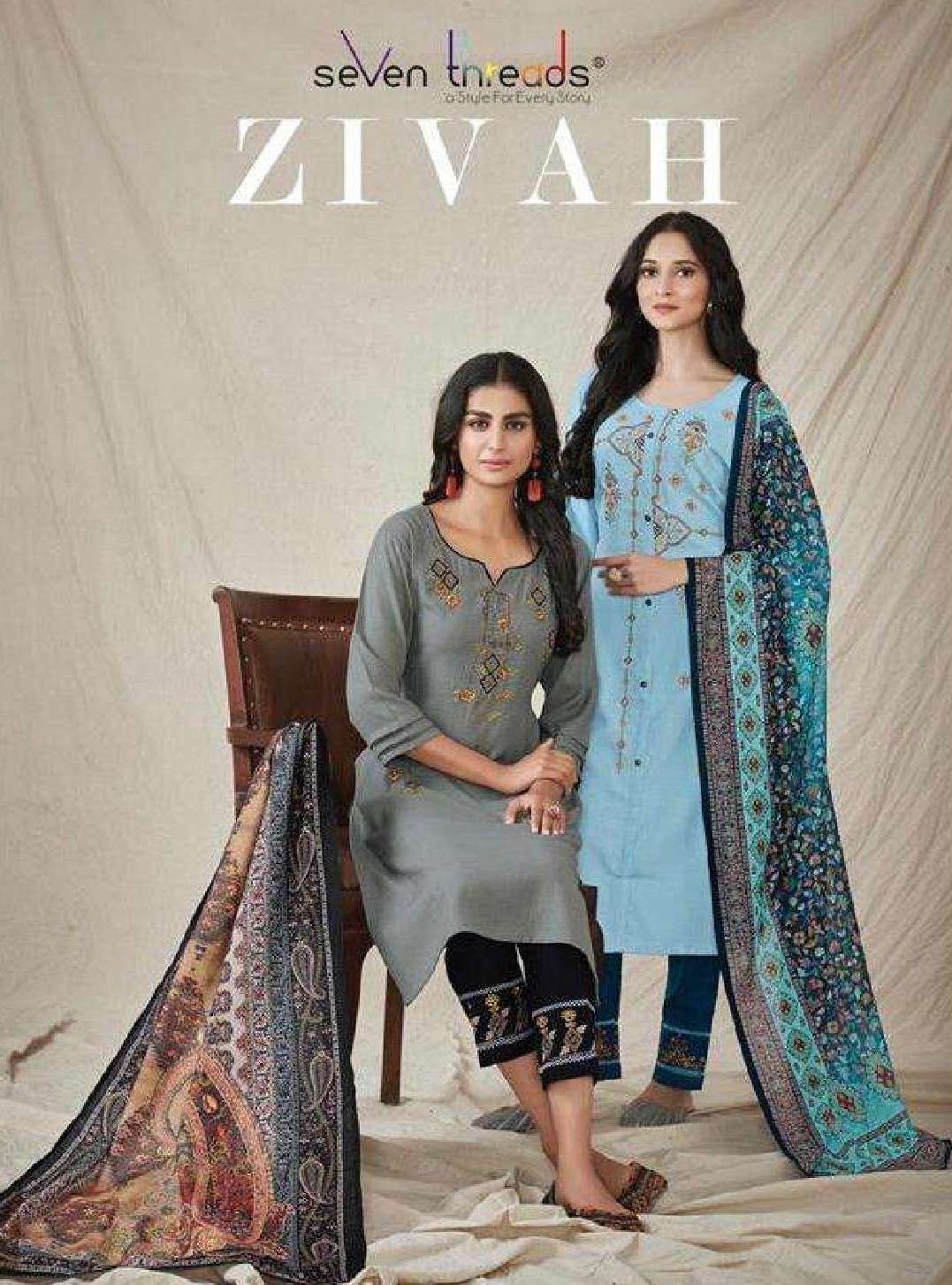 Seven threads presents zivah viscose linen designer Kurtis with pant and dupatta cataloge collection
