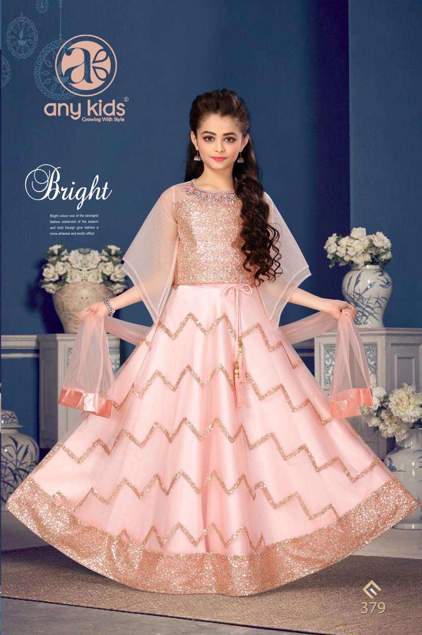 Any Kids Presents D.No.379 Exclusive Designer Butterfly Net with embroidery and handwork kidswear Gown Catalog Wholesaler In Surat