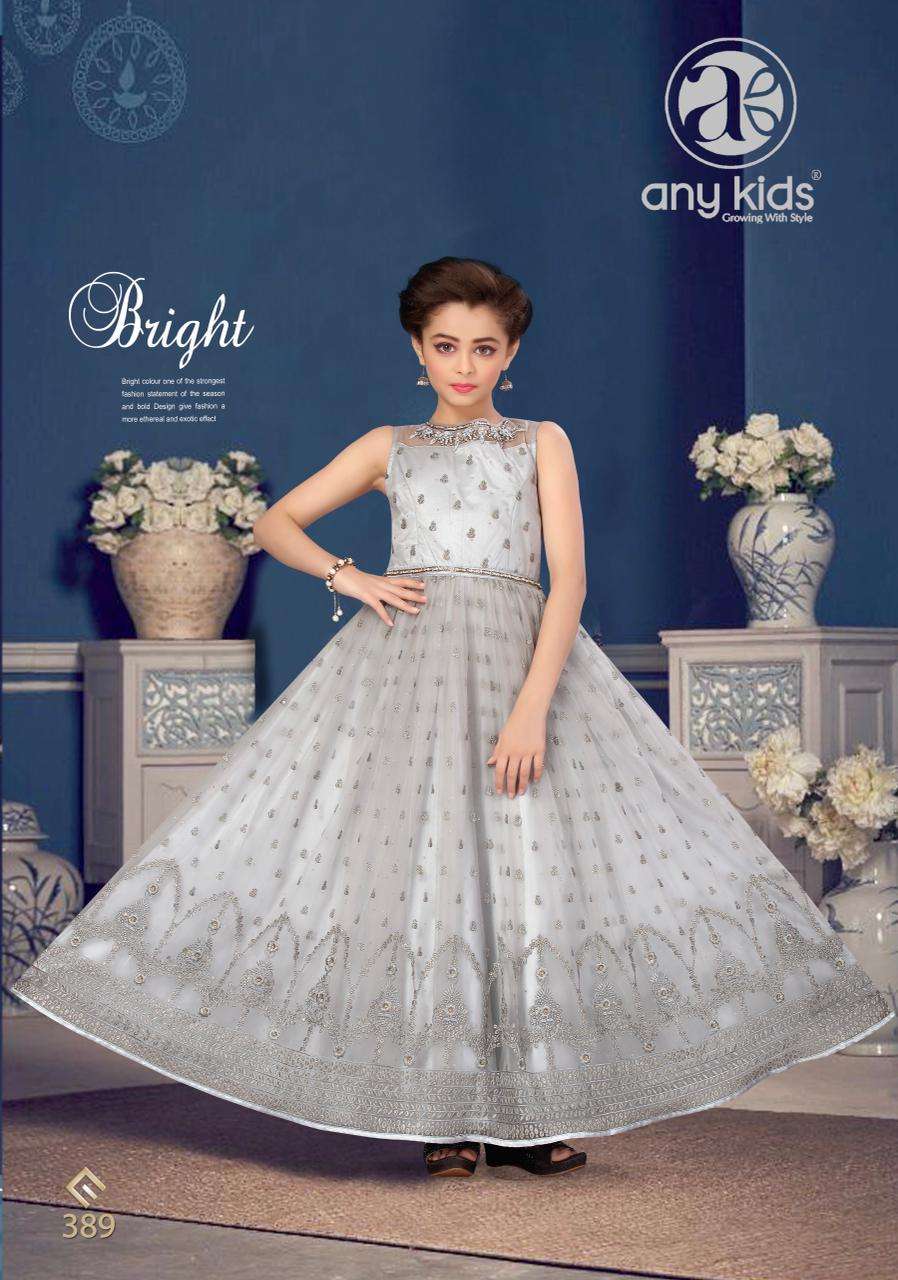 Any Kids Presents D.No.389 Exclusive Designer Butterfly Net with embroidery and handwork kidwear Gown Catalog Wholesaler In Surat