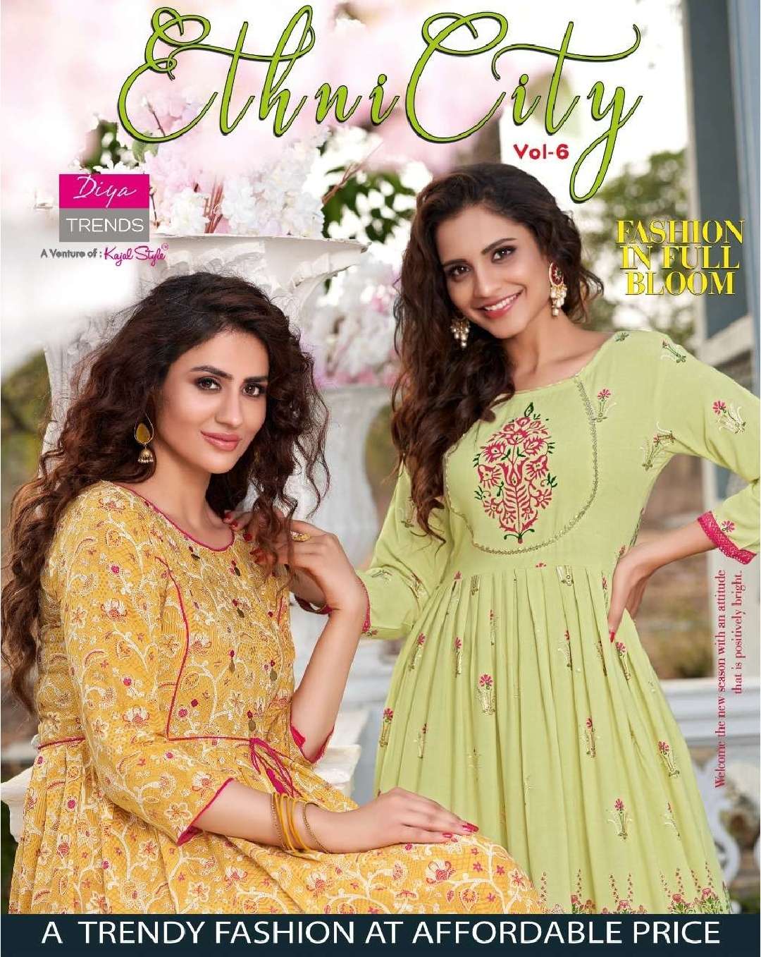 Diya trends presents ethnicity vol-6 rayon cotton long designer Kurtis cataloge collection available