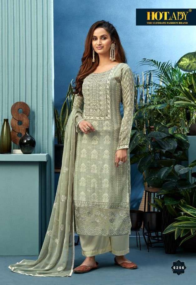 Hotlady Presents 6251 TO 6256 Series Emboirdery Work Pure Muslin Plazzo Style Salwar Suit Catalog Wholesaler