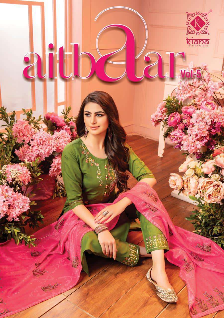 Kiana presents aitbar-5 exclusive designer party wear Kurtis with bottom and Dupatta collection at wholesale prices