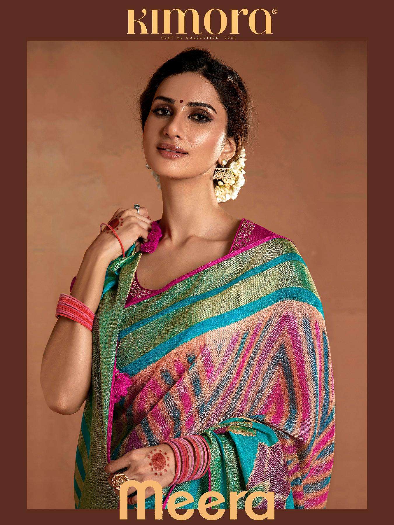 kimora presents meera 15005-c hit colour beautiful designer printed sarees catalog wholesaler and exporters