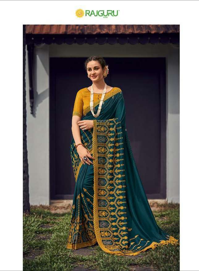 Rajguru presents reevana 4521 to 4536 series designer embroidery work party wear sarees catalog wholesaler and exporters