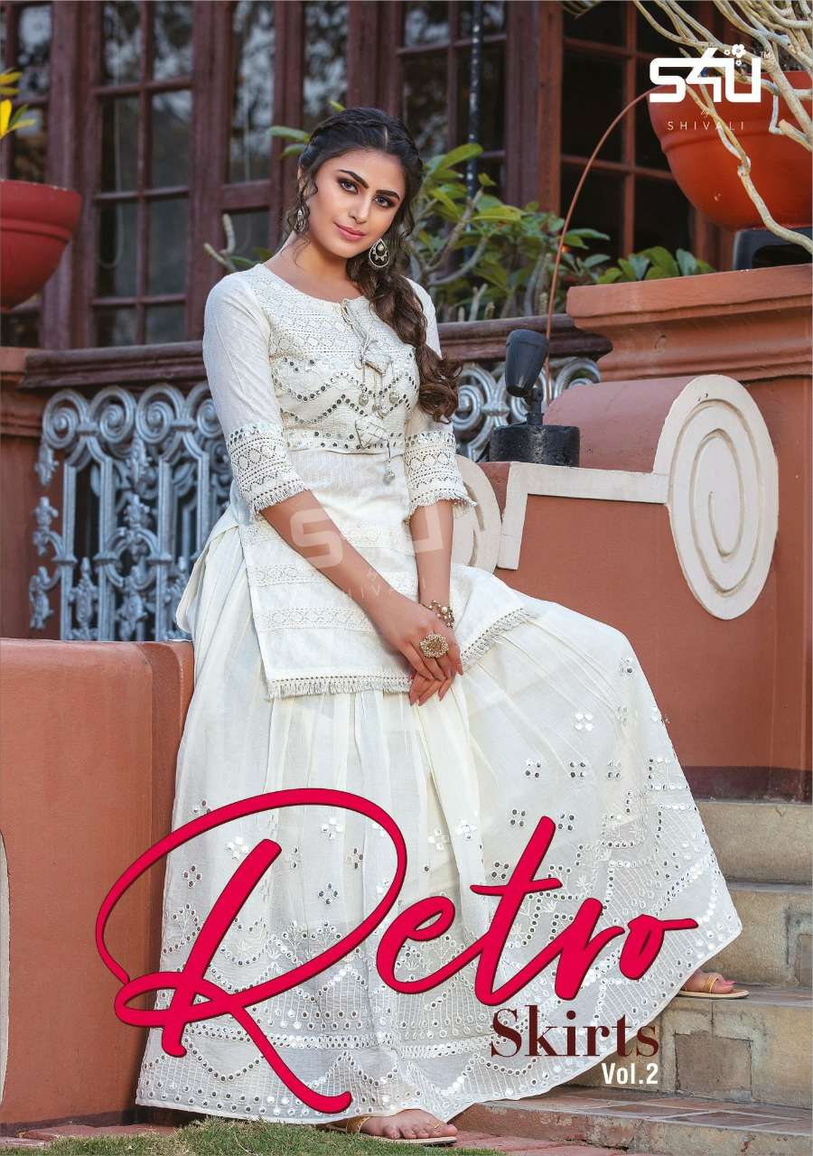 S4u presents retro skirt vol-2 beautiful designer partywear crop top collection at wholesale prices