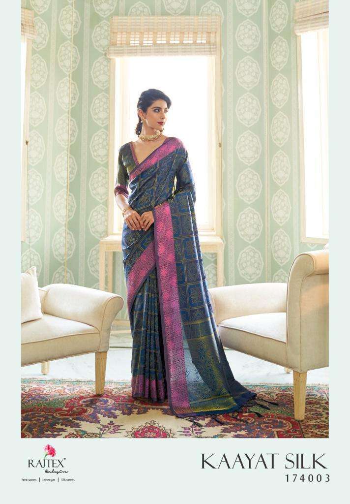 Rajtex presents kaayat silk 174001 to 174006 series exclusive designer party wear handloom silk sarees Catalogue wholesaler and exporters