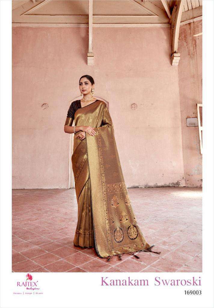 Rajtex presents kanakam Swarovski 169001 to 169006 series elegant look wedding wear pure silk sarees Catalogue wholesaler and exporters