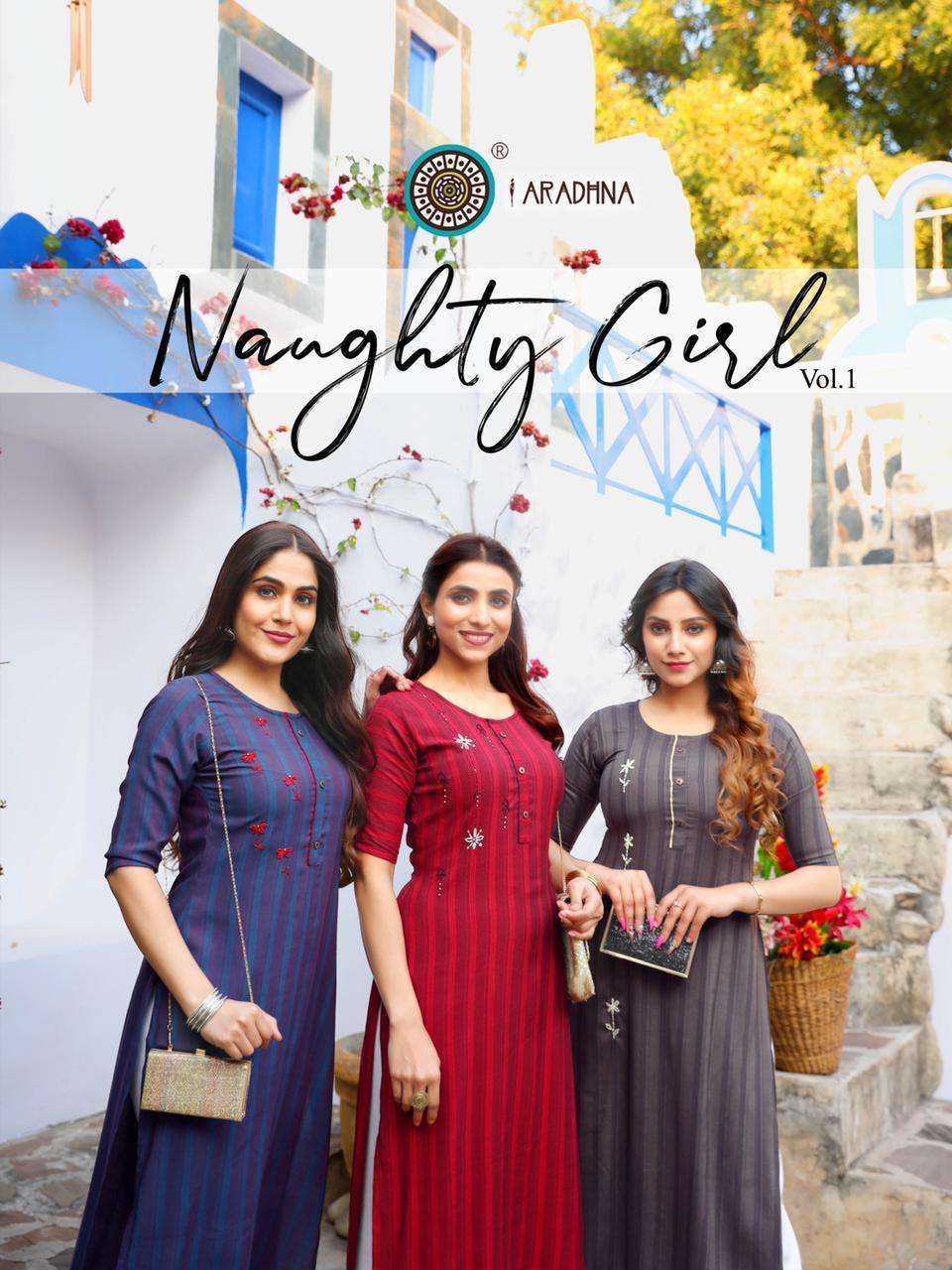 Aradhna presents naughty girl vol-1 Rayon long daily wear kurtis catalog 