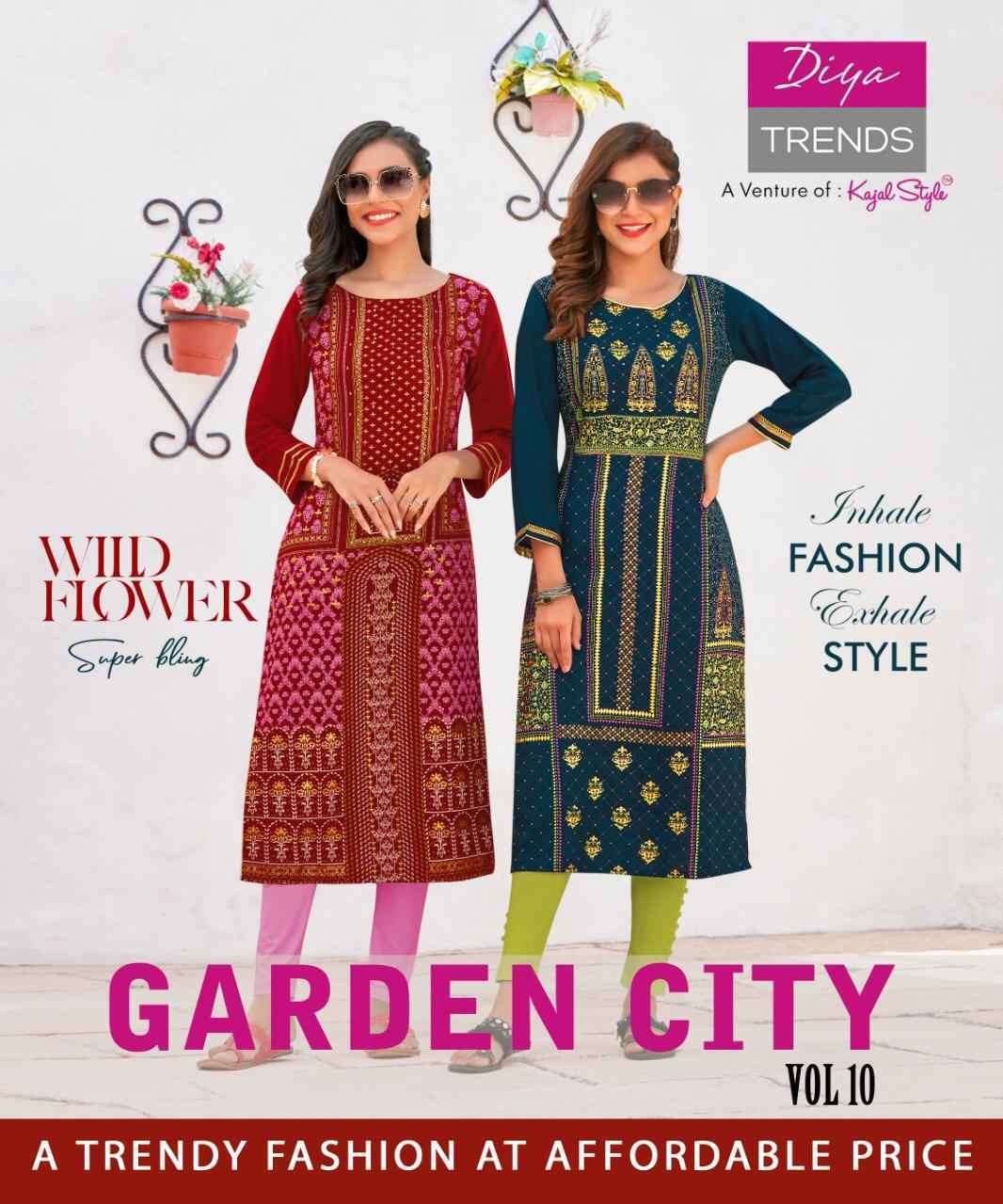 Diya trends presents gardencity vol-10 Rayon long daily wear kurtis catalog wholesaler 