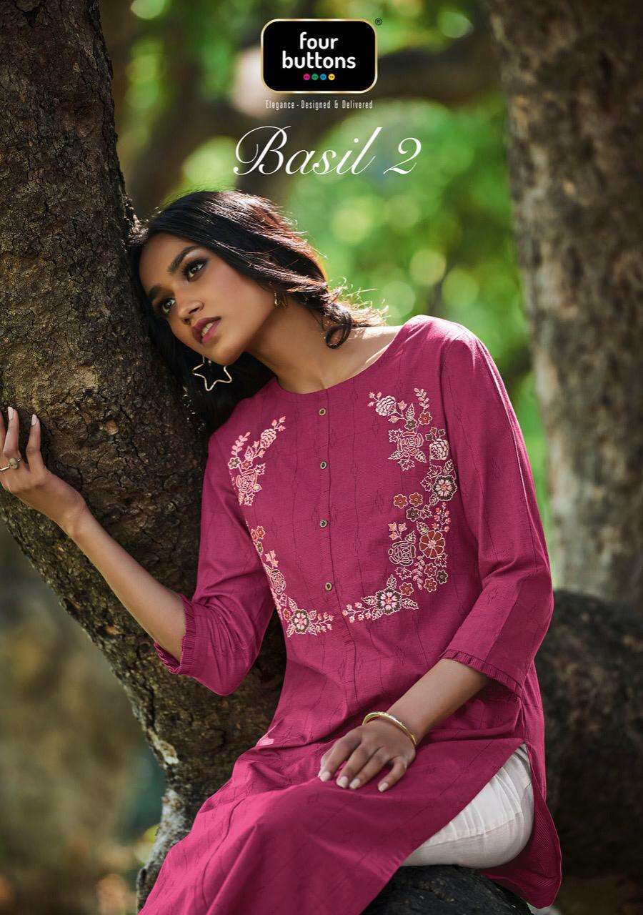 Four buttons presents basil vol-2 pure cotton stylish kurtis new designs 