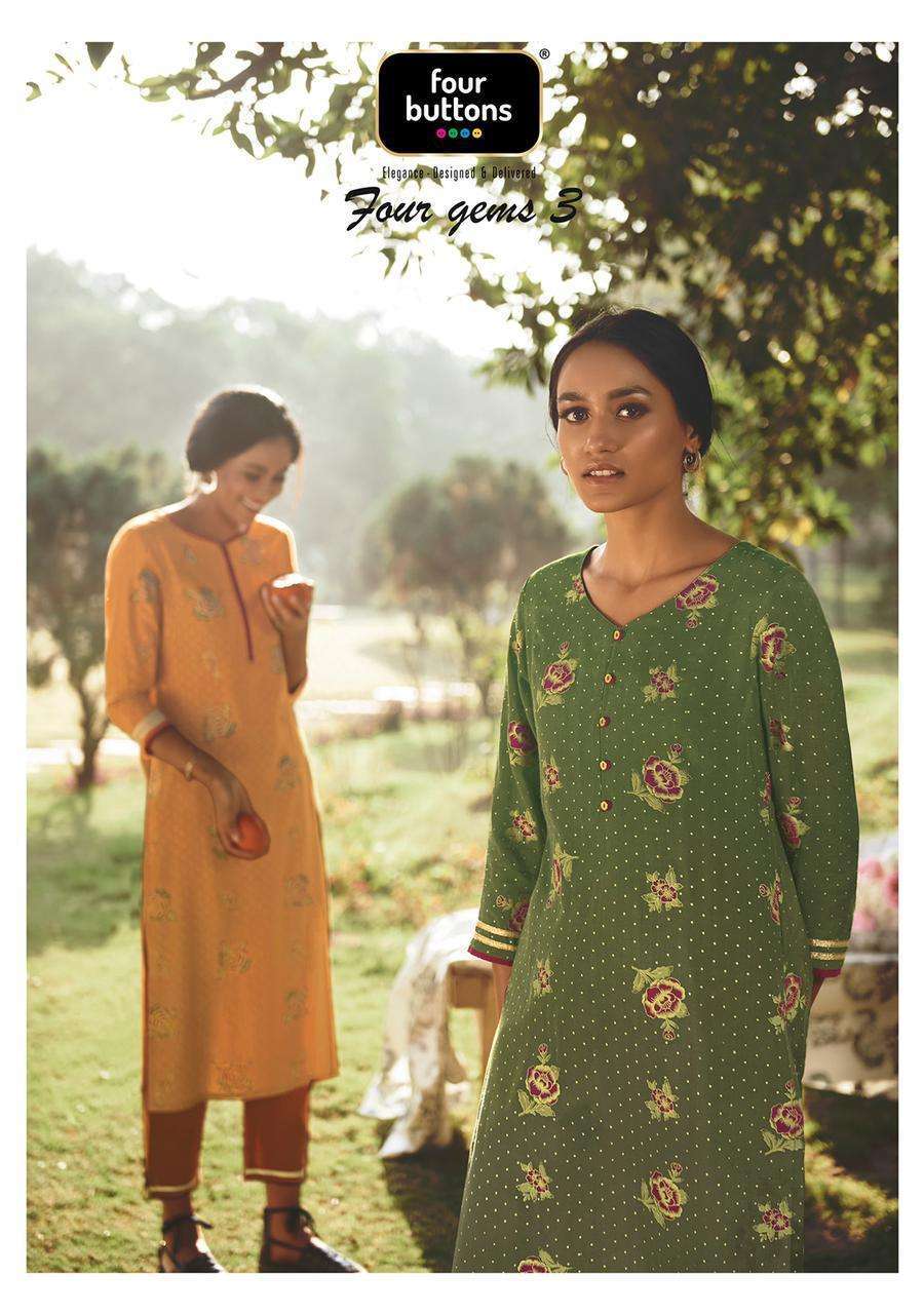 Four buttons presents Four gems vol-3 viscose silk kurtis with pant and dupatta collection 
