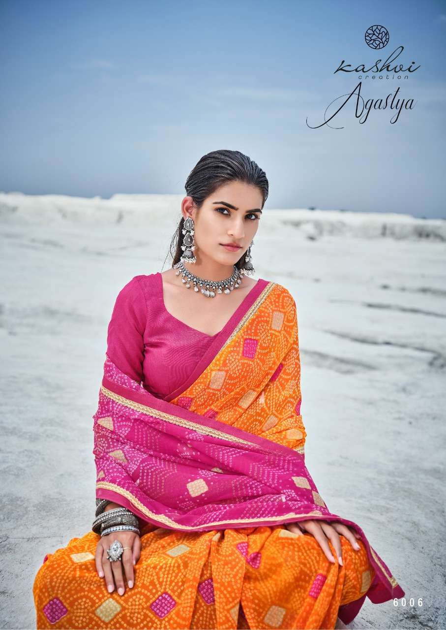 Kashvi creation presents agastya georgette bandhani print sarees catalog wholesaler 