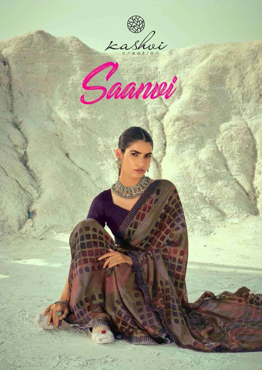 Kashvi creation presents saanvi chiffon brasso printed sarees catalog wholesaler 