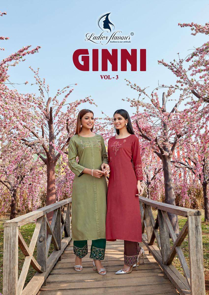 Ladies flavour presents ginni vol-3 daily wear kurtis with pant catalog 
