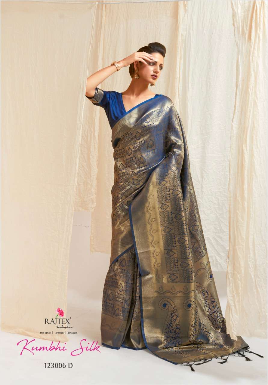 Rajtex presents 123006 kumbhi Silk Colour Pure indin silk sarees catalogue wholesaler and Exporters