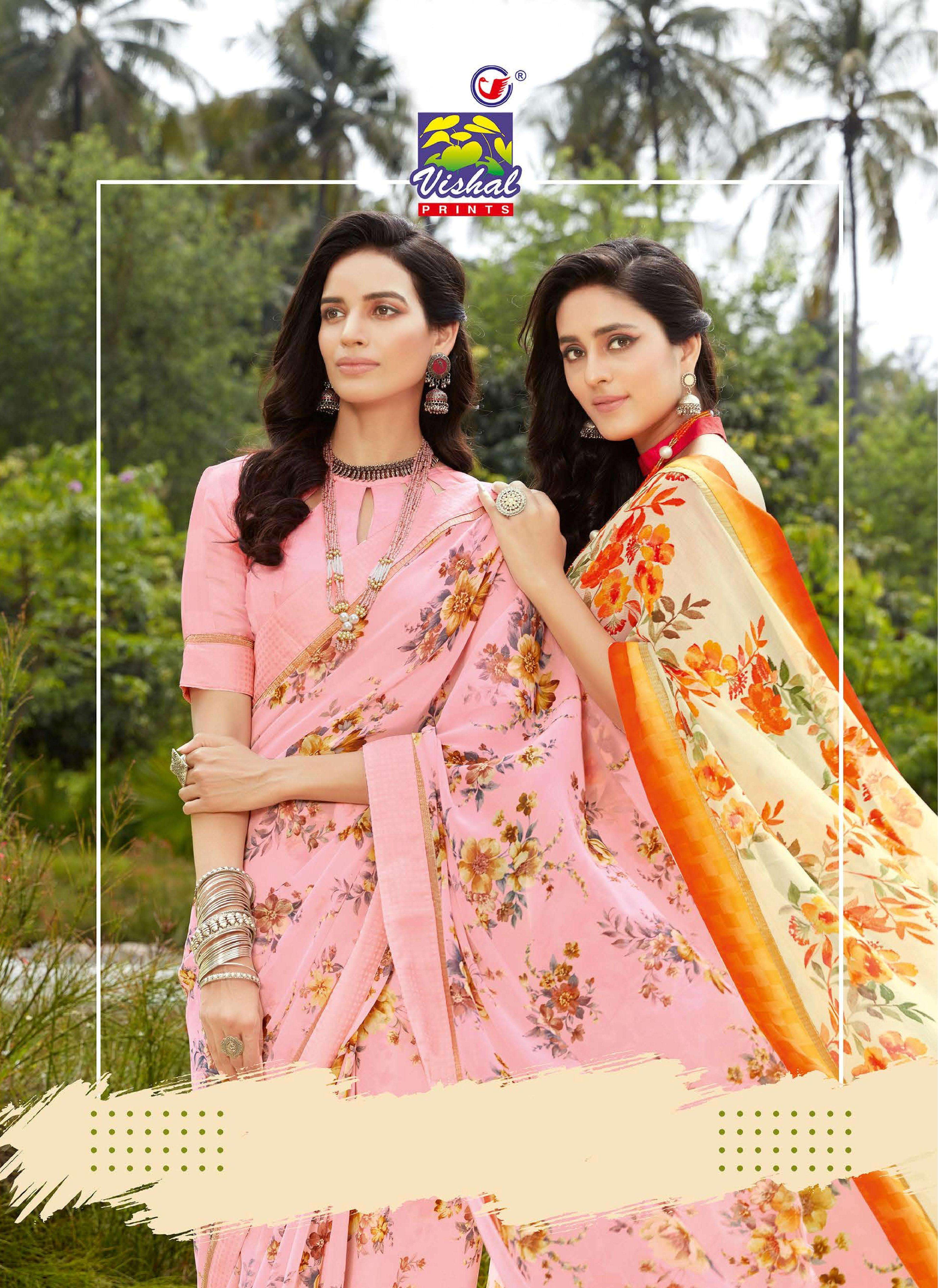 vishal sarees presents celina digital flover printed georgette sarees catalog wholesaler and exporters