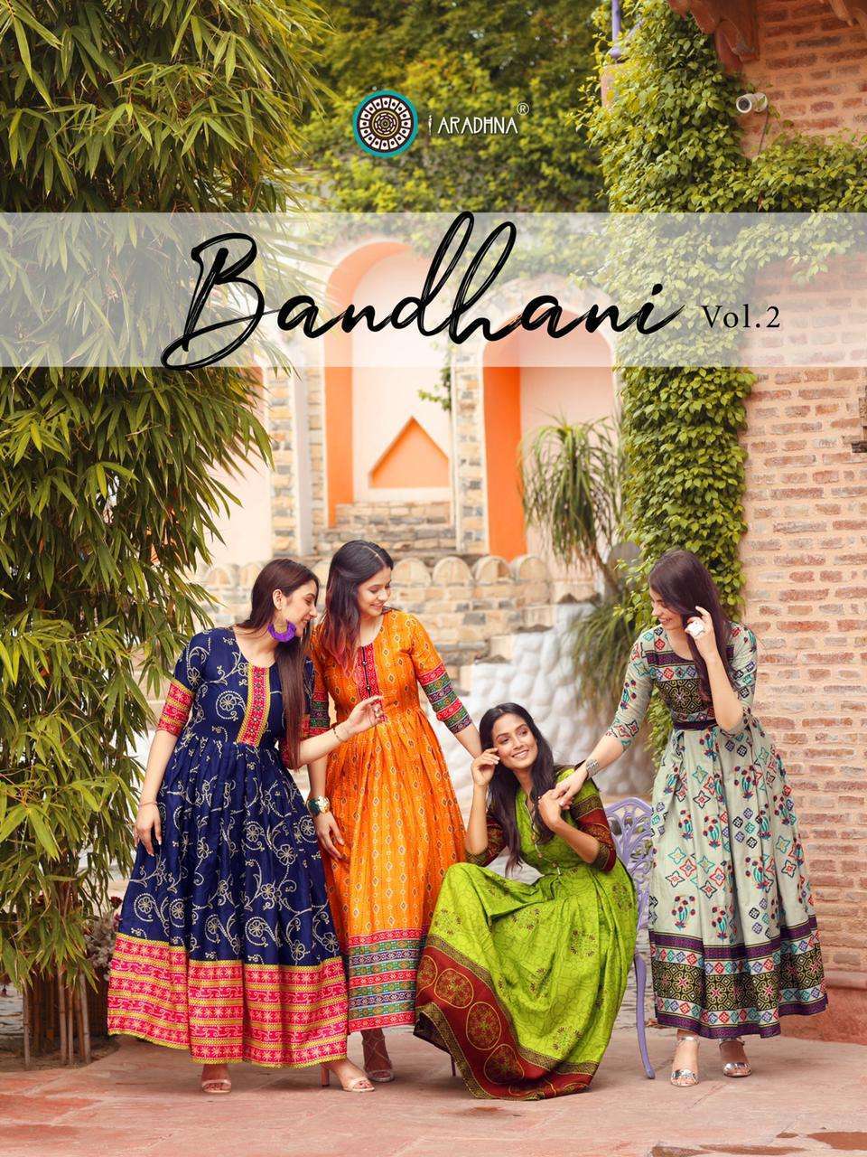 Aradhna presents bandhani vol-2 cotton gown style kurtis catalog collection 