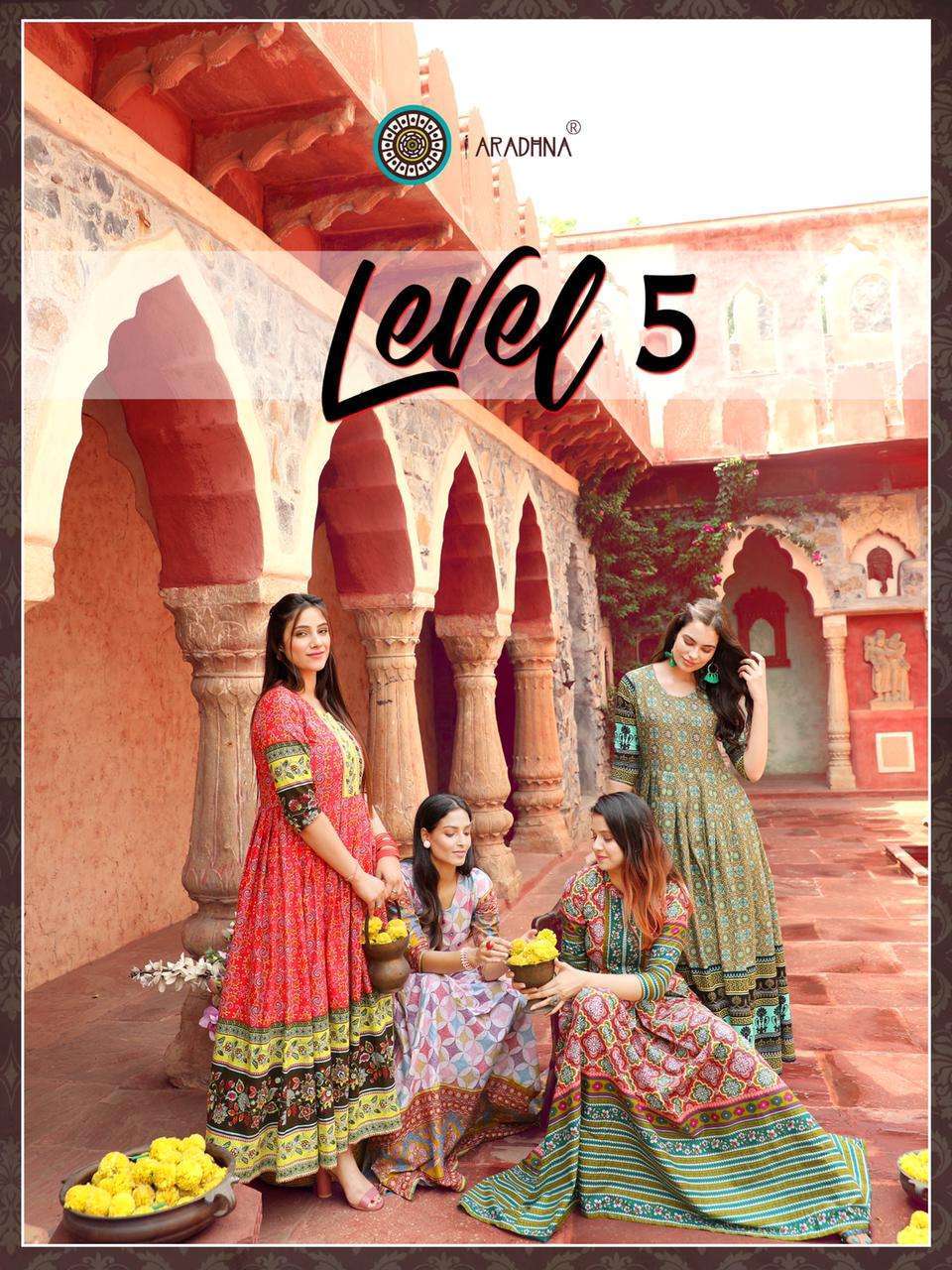 Aradhna presents level vol-5 cotton anarkali style long gown style kurtis catalog 