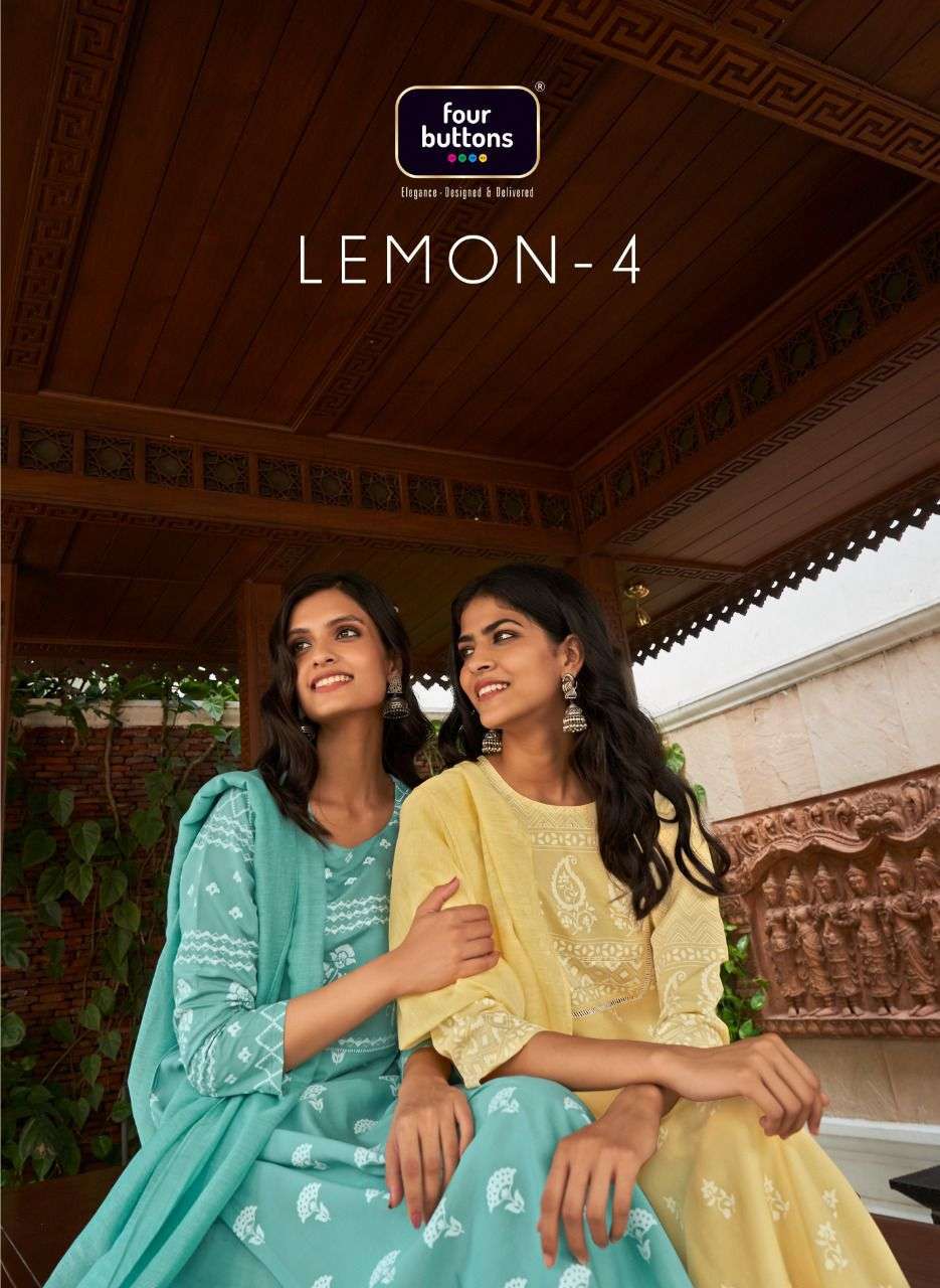 Four buttons presents lemon vol-4 chanderi silk embroidery work kurtis with pant and dupatta 