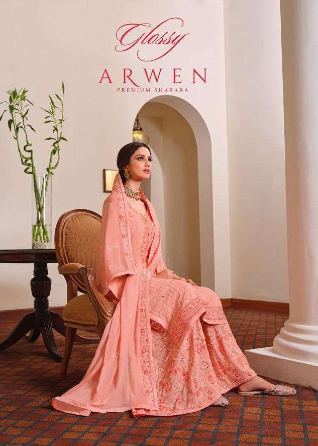 Glossy presents arwen chinon plazzo style salwar suit 