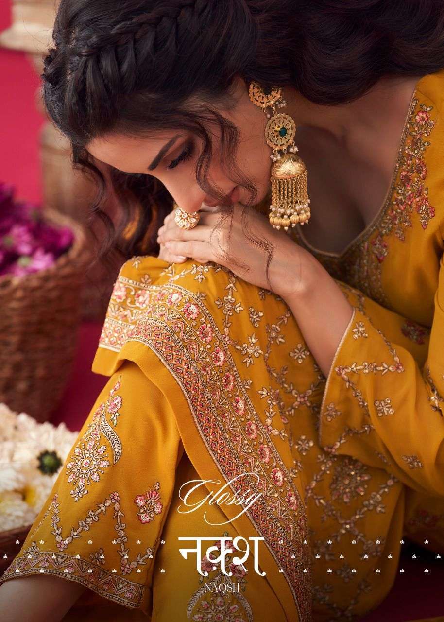 GLOSSY PRESENTS NAQSH GEORGETTE EMBROIDERY DESIGNERSALWAR SUITS WHOLESALER