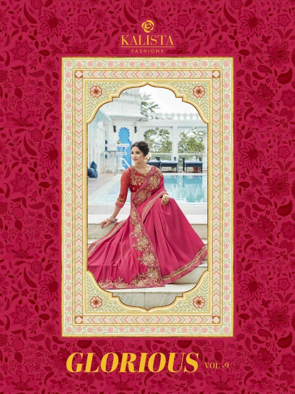 Kalista presents glorious vol-9 vichitra embroidery work sarees catalog wholesaler 