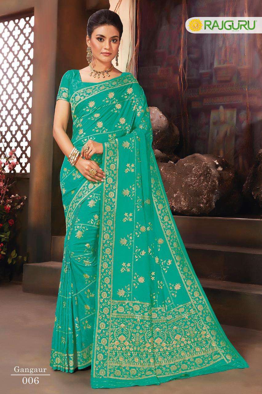 Rajguru presents gangaur soft nylon dola silk designer sarees catalog wholesaler 