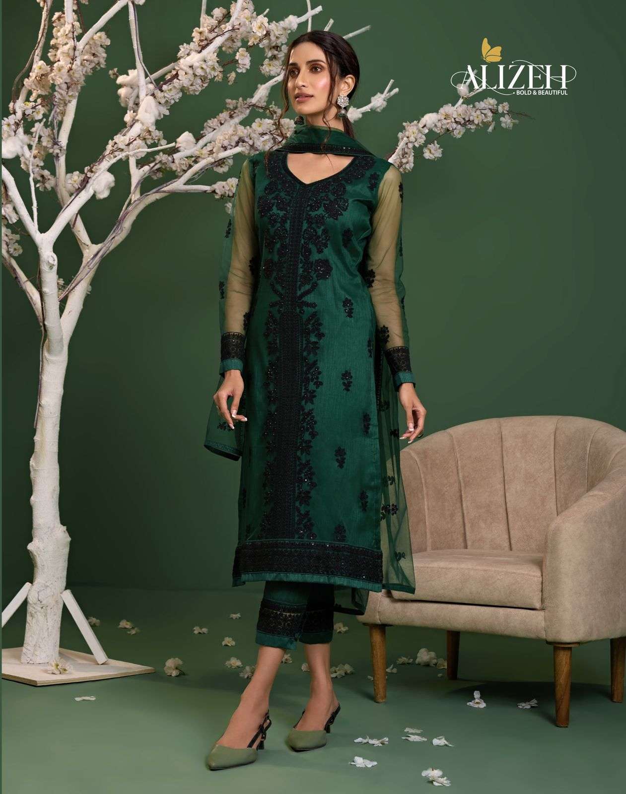 Alizeh presents zaida vol-6 net embroidery work salwar suit wholesaler 