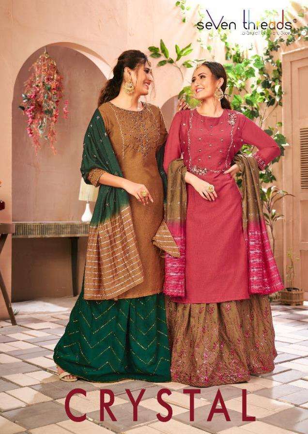 SEVEN THREADS PRESENTS CRYSTAL VISCOSE SILK CLASSIC EMBROIDERY WORK READYMADE SUITS WHOLESALER