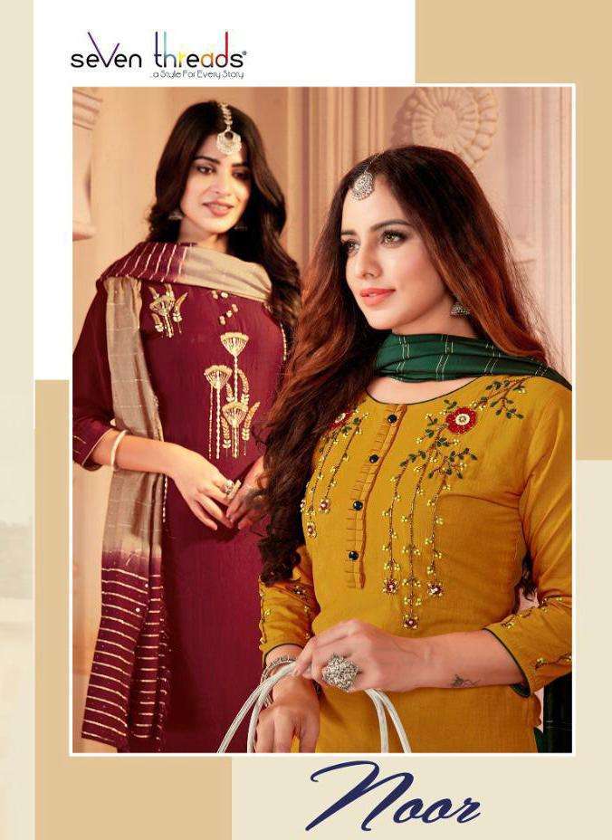 Seven threads presents noor silk designer kurtis with pant and dupatta 