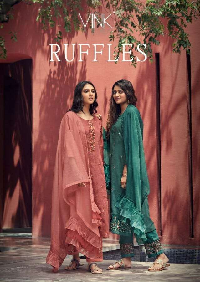 Vink presents ruffles silk kurtis with pant and dupatta collection 