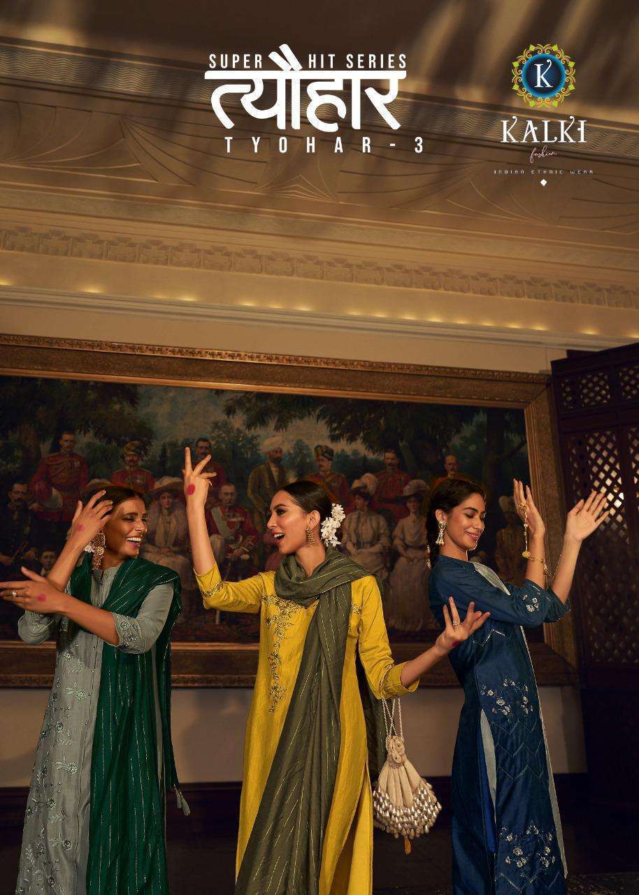 Kalki fashion presents Tyohar vol-3 viscose silk party wear kurtis catalog wholesaler 