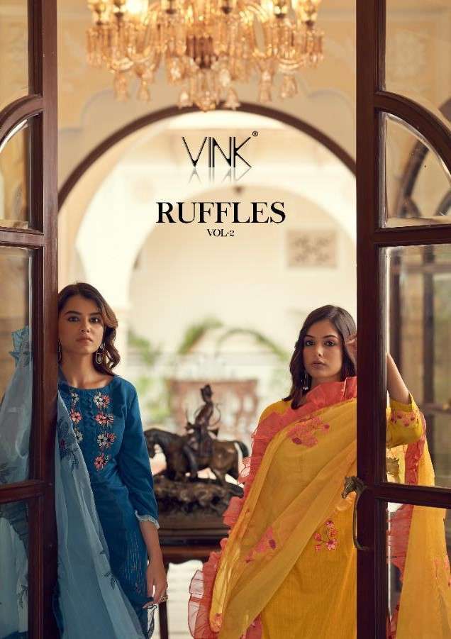 Vink presents ruffles vol-2 silk kurtis with pant and dupatta collection 