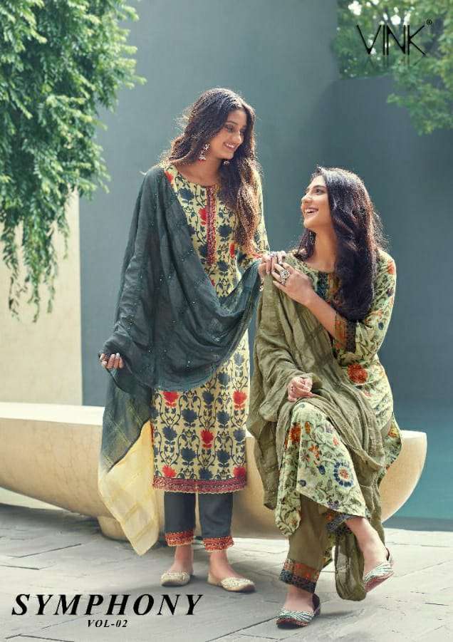 Vink presents symphony vol-2 pure muslin designer kurtis with pant and dupatta collection 