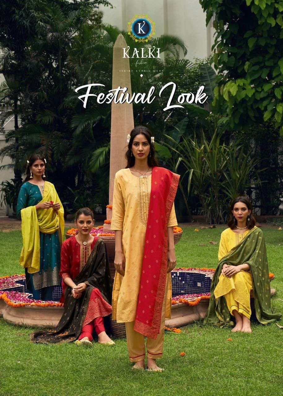 Kalki fashion presents festival look viscose silk jacquard kurtis catalog wholesaler 