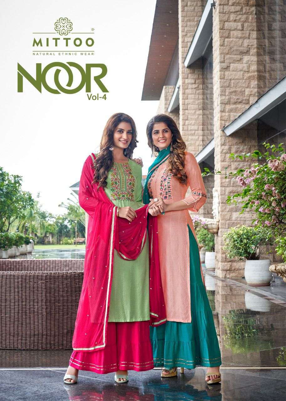 Mittoo presents Noor vol-4 viscose Weaving designer kurtis with sharara and dupatta collection 
