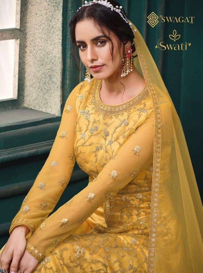 Swagat presents swati 3101 to 3108 series exclusive designer gown and salwar suit wholesaler 