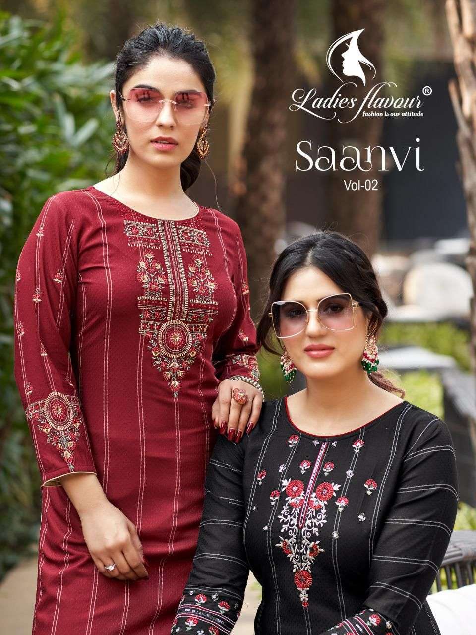 Ladies flavour presents saanvi vol-2 rayon designer kurtis with pant catalog collection 