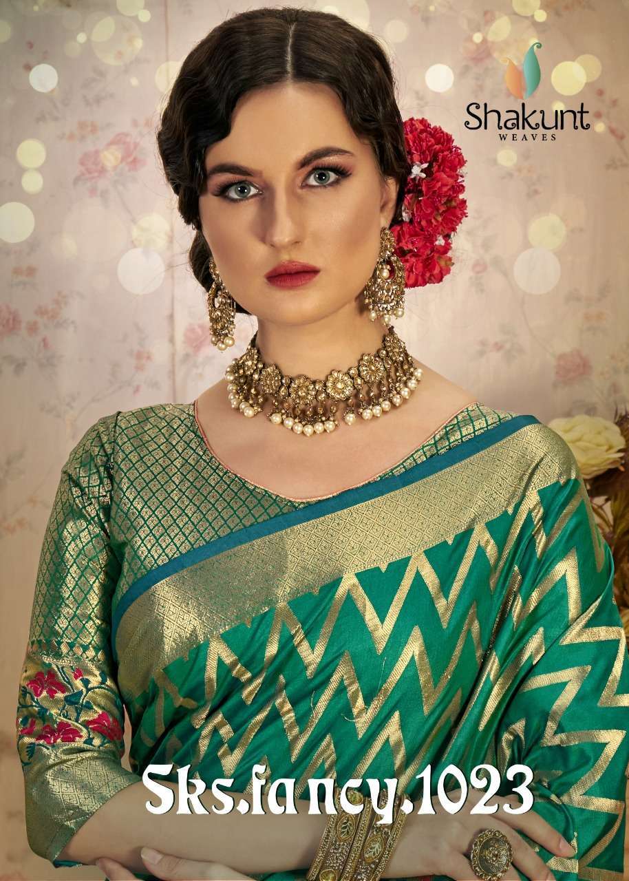 Shakunt fashion presents sks fancy 1023 art silk sarees catalog wholesaler 