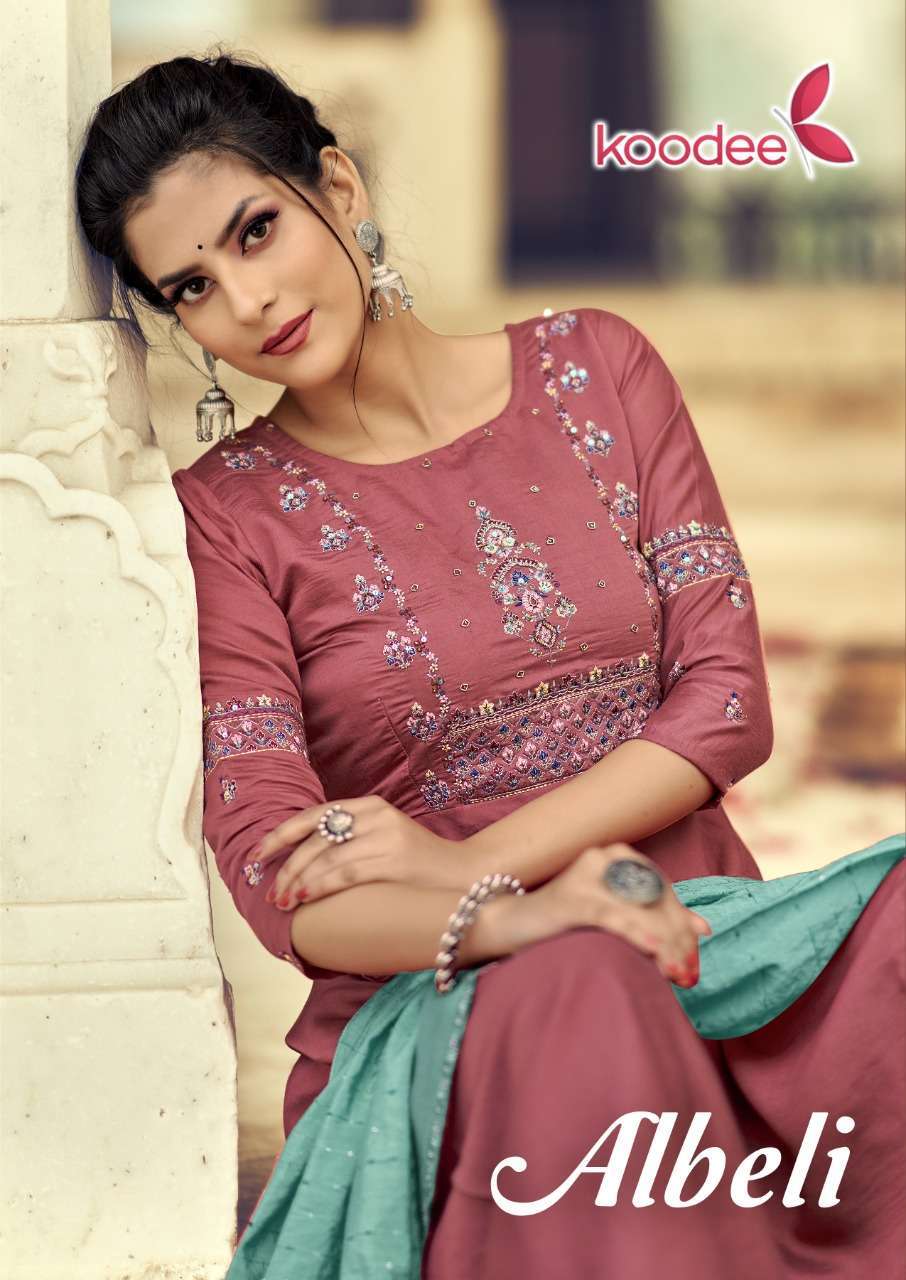 Koodee fashion presents Albeli vol-1 silk designer kurtis with sharara and dupatta collection 