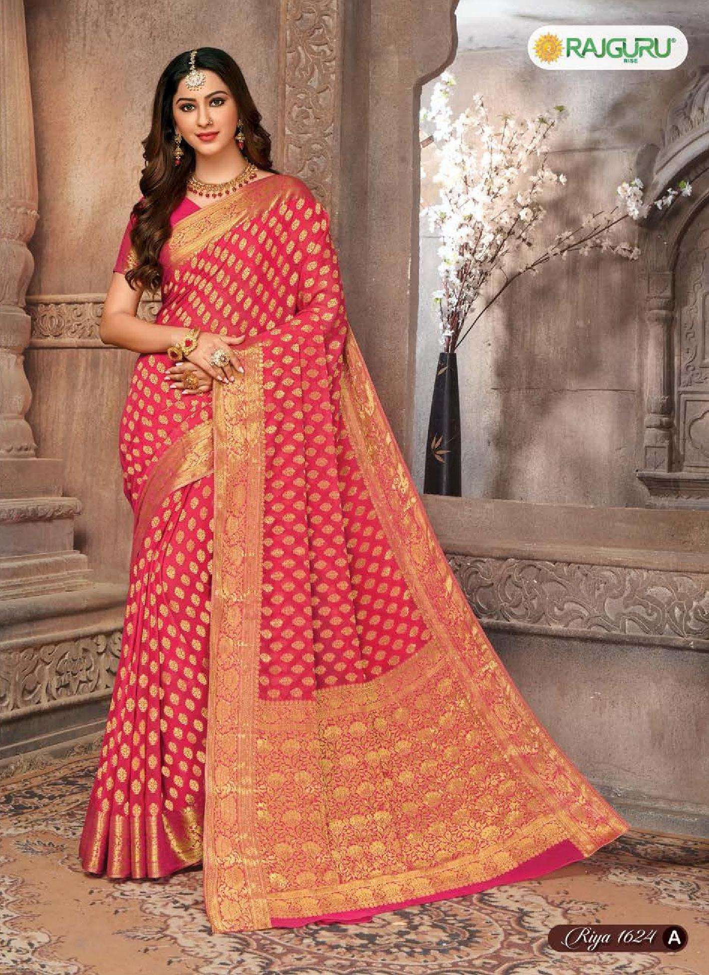 rajguru presents riya 1624 fancy designer chiffon sarees catalog wholesaler and exporters