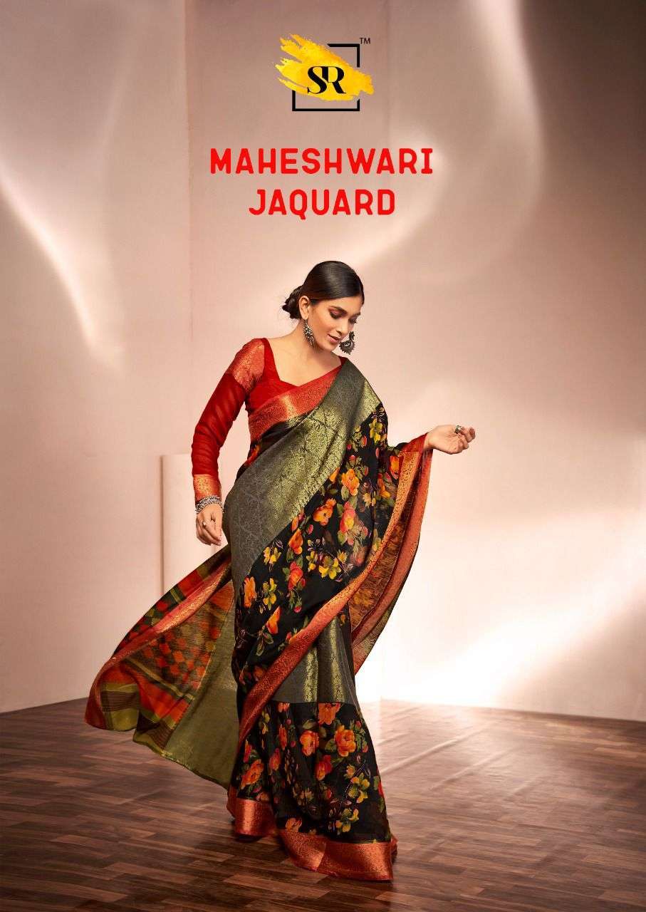 Sr presents Maheshwari jacquard silk printed sarees catalog wholesaler 