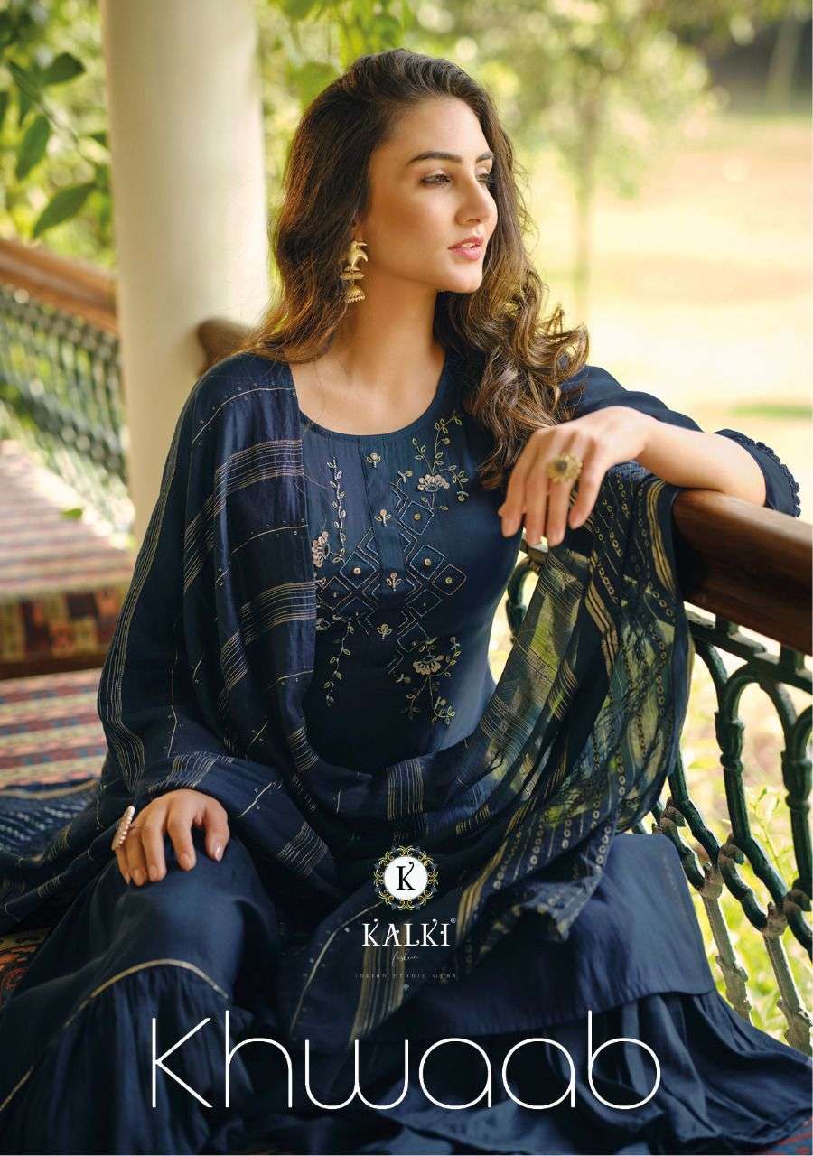 Kalki fashion presents Khwaab viscose silk kurtis with sharara and dupatta collection 