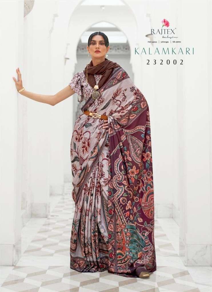 Rajtex presents Kalamkari digital printed silk crepe Sarees catalog wholesaler 