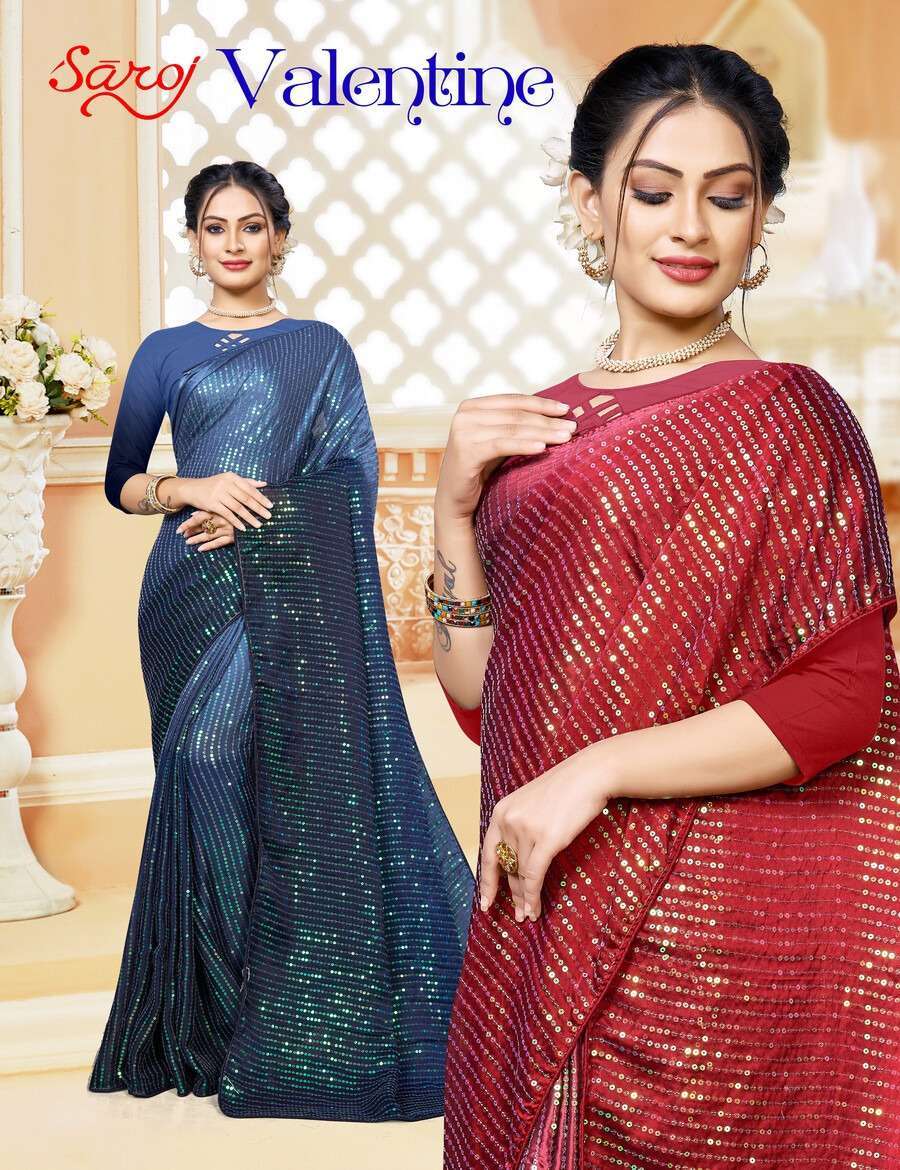 Saroj presents Valentine rangoli silk sequence Sarees catalog wholesaler 