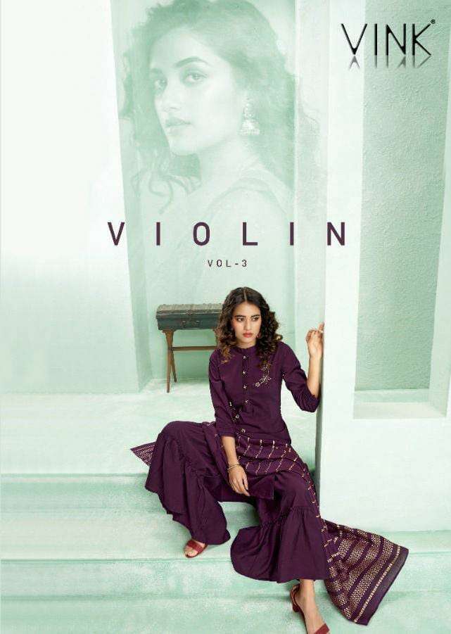 Vink presents violin vol-3 silk designer kurtis with sharara and dupatta catalog 