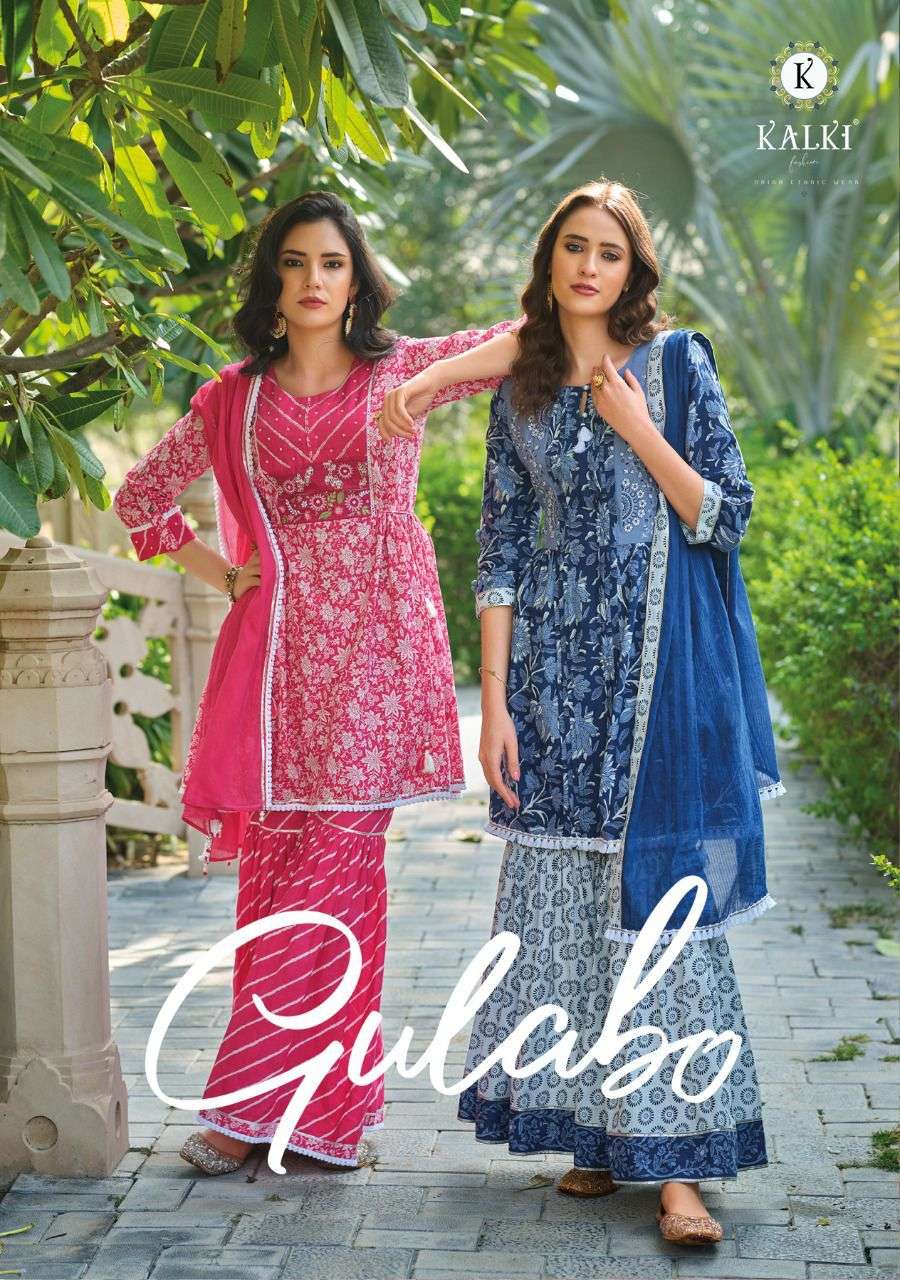 Kalki fashion presents Gulabo  pure cotton designer kurtis with sharara and dupatta collection 