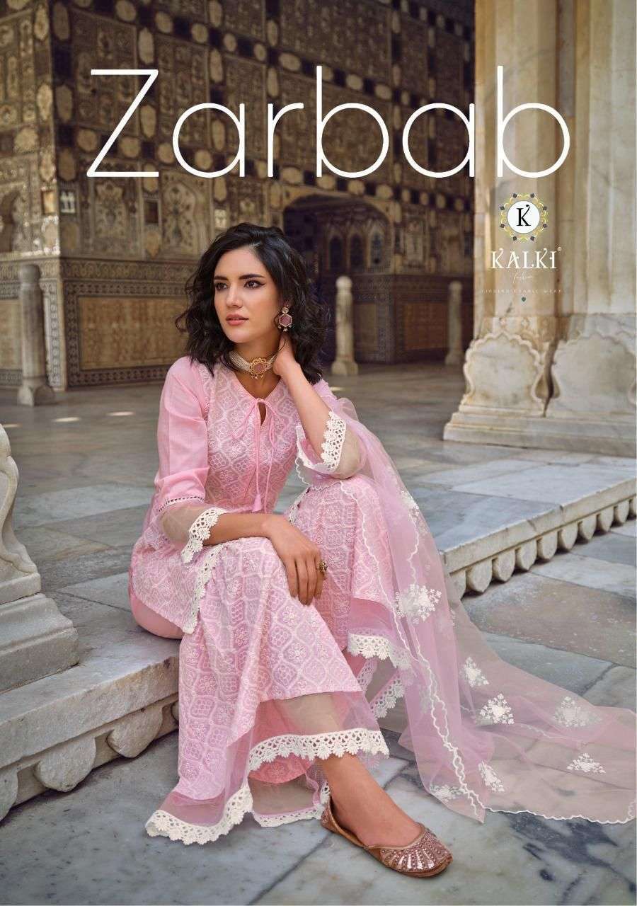 Kalki fashion presents Zarbab Pure viscose Cotton designer kurtis with sharara and dupatta catalog wholesaler 