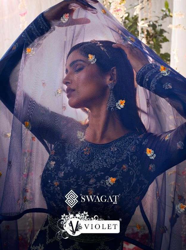 Swagat presents 5301 to 5308 series butterfly net designer gown catalog wholesaler 